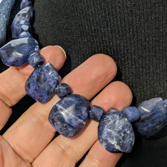 Large Sodalite Blue Gemstone Beaded Necklace - Picture 4 of 12